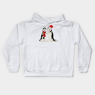 cute winter huskies, Husky in the Santa Claus hat Kids Hoodie